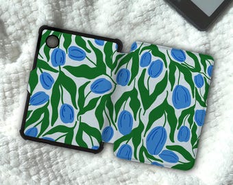 Blue Tulips Kobo Case Floral Kindle Case Kobo Clara Case Kindle Paperwhite Case Magnetic Detachable Clear Back Double Magnet E-Reader Cover