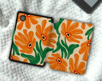 Orange Daisy Kobo Case Floral Kindle Case Kobo Clara Case Kindle Paperwhite Case Magnetic Detachable Clear Back Double Magnet E-Reader Cover