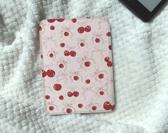 Red Cherry Kindle Case Girlie Kobo Case with Hand Strap Clear Back Magnetic Detachable Kindle Paperwhite Case Clara/Libra Colour Bow Skin