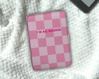 Pink Checkered Kobo Case Back Magnet Check Kobo Clara Case Kindle Case Magnetic Detachable Checkerboard I'm All Booked Kindle Cover