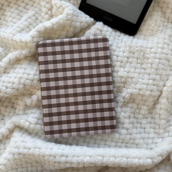 Beige Plaided Kindle Case Kobo Case with Strap Clear Back Detachable Kindle Paperwhite Case Clara/Libra Colour Skin Bookish Gift