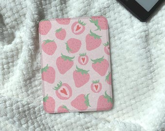 Magnetic Detachable Kindle Case Clear Back Kobo Case Pink Strawberry Kindle Paperwhite Case, Kobo Clara  Colour Skin Gift for Book Lovers