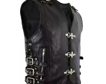 Cowhide Leather Biker Vest: Heavy Duty Motorcycle Riding Waistcoat