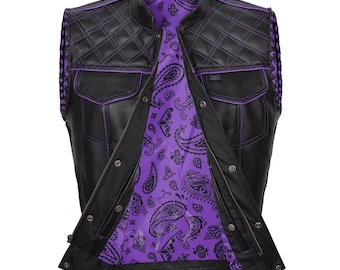Genuine Leather Biker Vest: Handmade Side Lacing Motorcycle Club Style