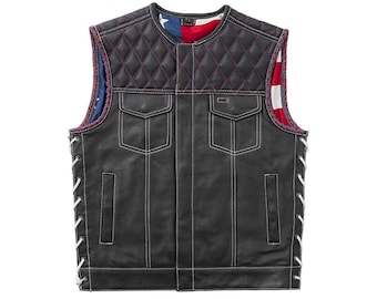 Cowhide Leather Biker Vest – Men’s Club Style, Concealed Carry