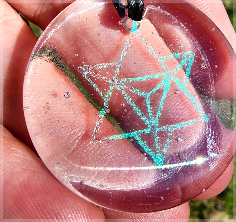 Lg. Fused Dichroic glassMerkaba light body activation clear pendant image 2