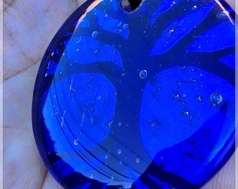 Lg. Fused Dichroic glass~Tree of life~ blues translucent pendant