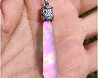 Medium carved dichroic glass magic drop pendant