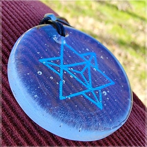 Lg. Fused Dichroic glassMerkaba light body activation clear pendant image 3