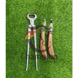 Kit de herrador para el cuidado de los cascos: alicates para cascos y 2 cuchillos afilados como navajas, de alta resistencia.