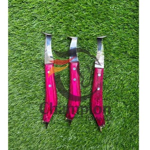 3PCS Pink Farrier Tool Set – Razor Sharp Blade, Loop knife, Hoof Pick & Brass Aid