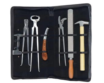 7-Piece Farrier Tool Kit – Hoof Nipper, Clincher, Nail Puller, Rasp, Hammer & Knife