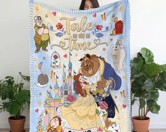 Merry Xmas Customs Disney Belle Princess Ultra-Soft Micro Fleece Blanket, Beauty and the Beast Blanket, Tale as old as time, Birthday gift