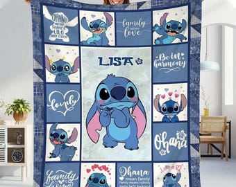 Personalized Stitch Ultra-Soft Micro Fleece Blanket, Lilo Stitch Blanket, Stitch Birthday Gifts, Christmas Gifts For Boys Girls Blanket