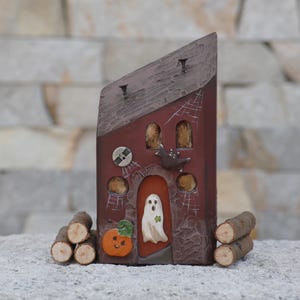 wooden decorations, wooden house, cottage, mini wood, rustic house, decor vintage, aged house, natural materials, gift, miniature