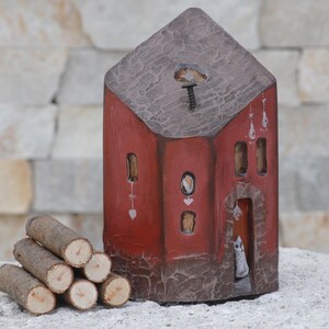 wooden decorations, wooden house, cottage, mini wood, rustic house, decor vintage, aged house, natural materials, gift, miniature