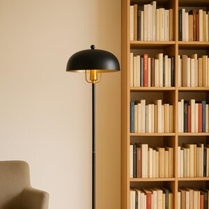 Tall Lamp | Black Gold Mid Century Modern Dome Shade | Handmade Elegant Statement Lighting