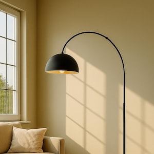 Tall Floor Lamp | Black Arc Mid-Century Modern Lamp | Unique Handmade Dome Shade Lighting