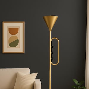 Floor Lamp | Black & Gold Mid-Century Modern Cone Shade | Unique Handmade Statement Lighting