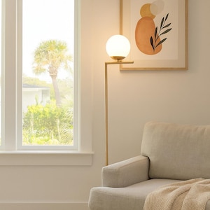 Standing Lamp | Gold Mid-Century Modern Lighting | Handmade White Globe Statement Lamp