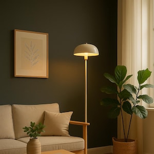 Tall Lamp | Cream Arched Mid-Century Modern Style | Handmade Gold Accent Minimalist Lighting