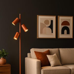 Floor Lamp | Orange | Peach Mid-Century Modern Lamp | Handmade Retro Statement Lighting