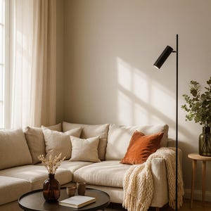 Mid-Century Modern Spotlight Floor Lamp | Adjustable Black Metal Lighting