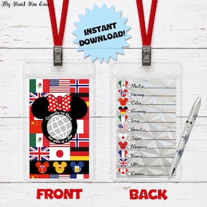 Weltreise-Trinkpass • Minnie-Lanyard-Karte • Druckbare Checkliste für die EPCOT World Showcase • Sofortiger digitaler Download (PNG)