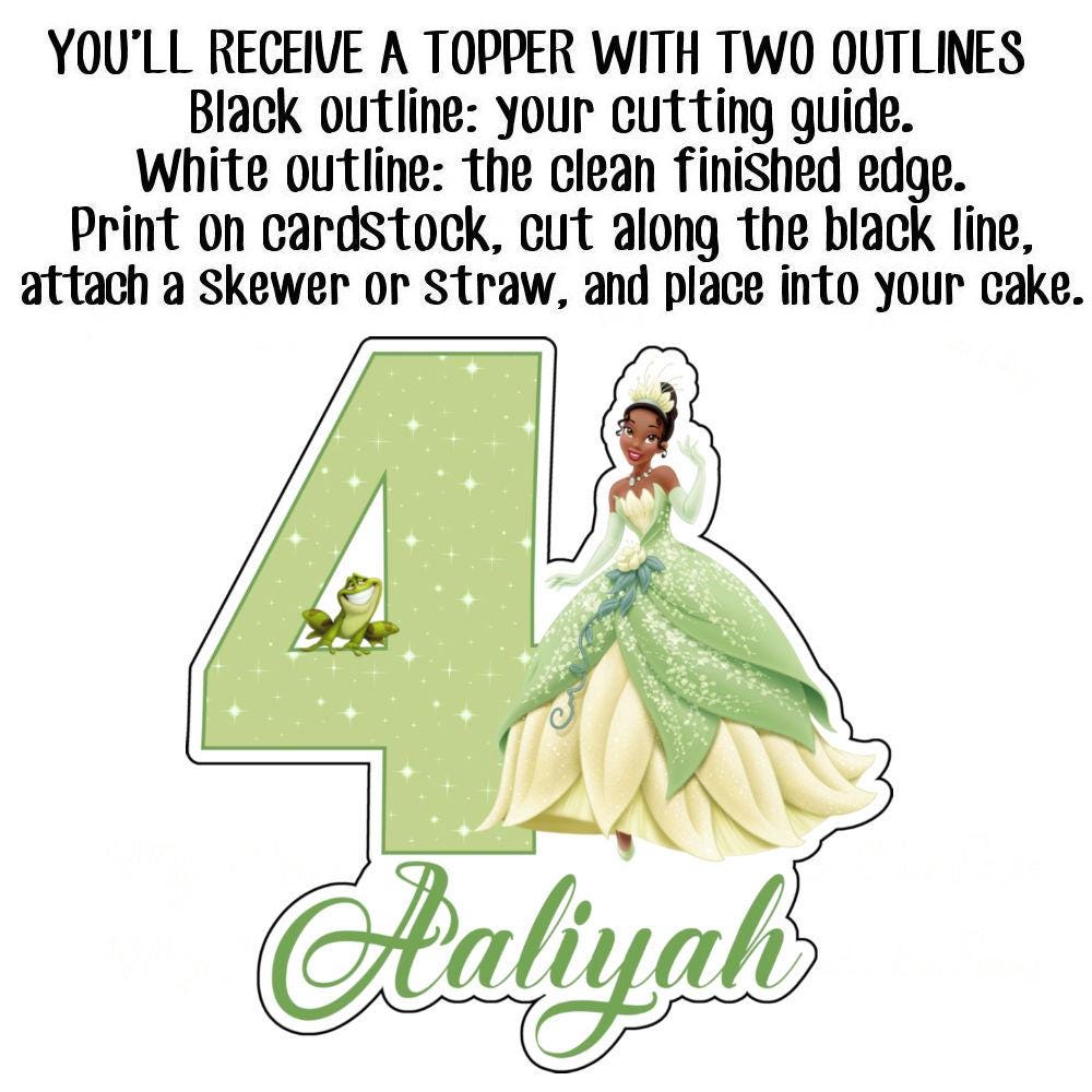 Princess Tiana and the Frog Cake Topper PNG File • Personalized Name ...