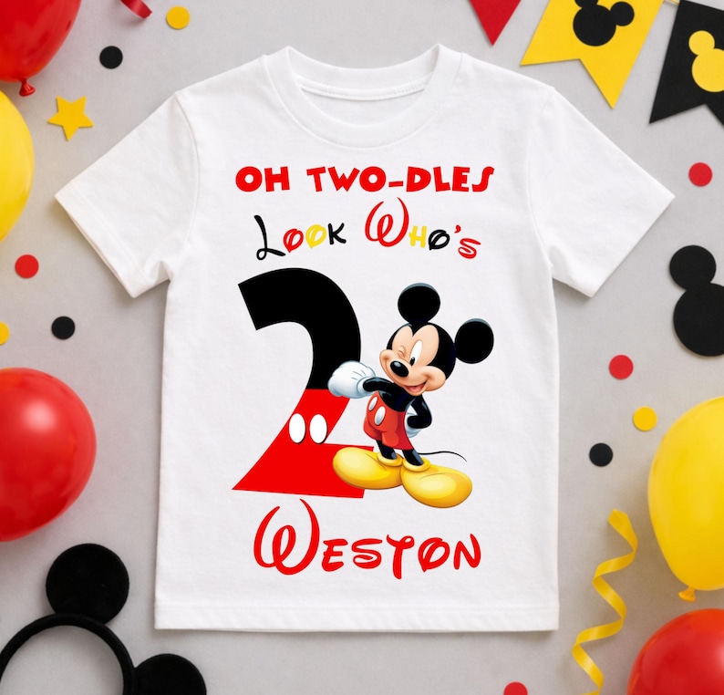 Custom Oh TWO‑dles Birthday PNG • Mickey Mouse Clubhouse 2nd Birthday Design • Second Birthday Shirt PNG • Digital Download • Personalized image 1