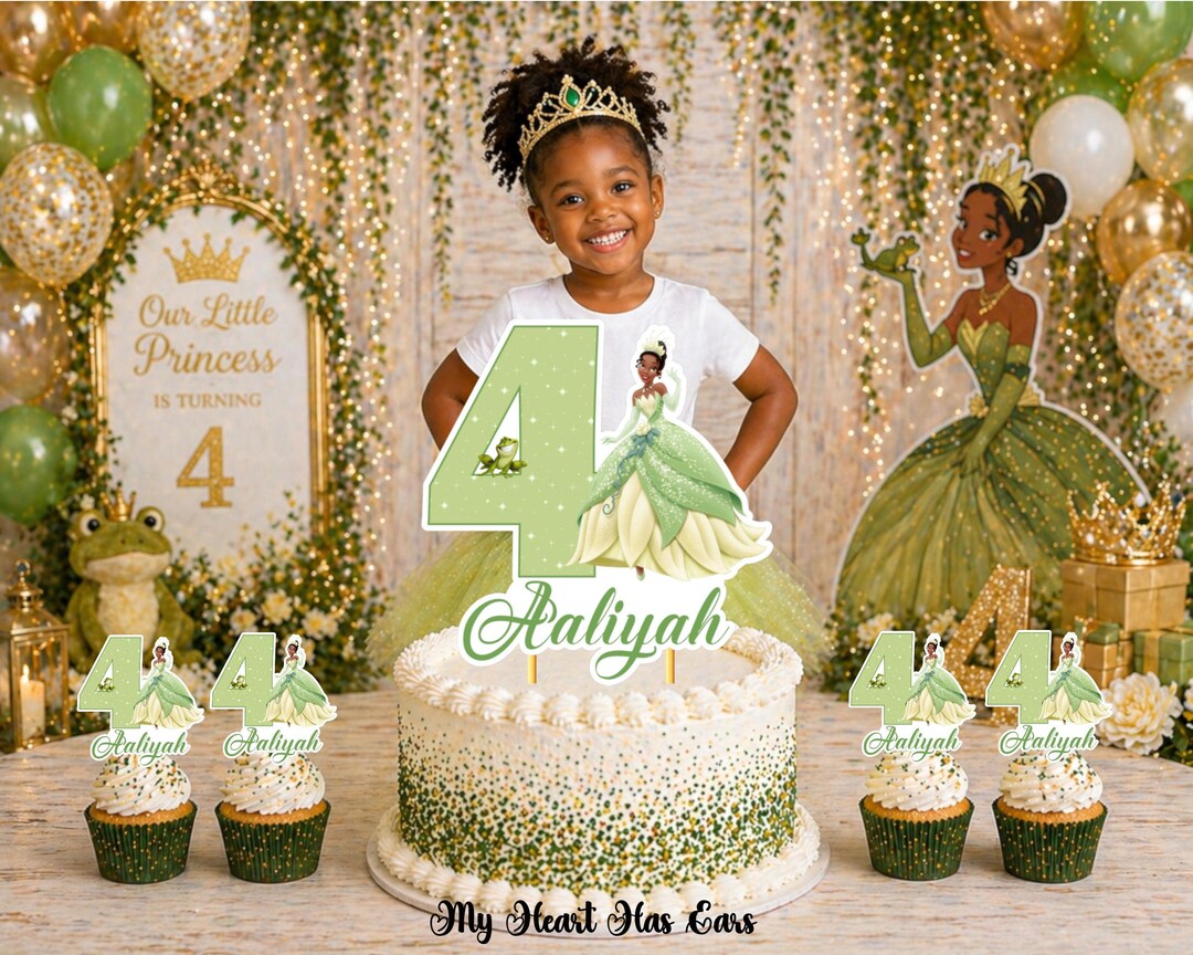 Princess Tiana and the Frog Cake Topper PNG File • Personalized Name ...