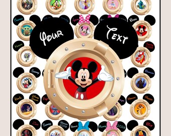Custom Cruise Line Porthole Mickey or Minnie PNG • Any Character • Any Text • Cruise Door Magnet Printable • Digital Download