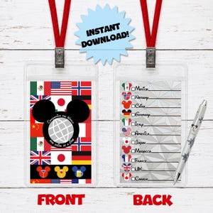 Weltreise-Trinkpass • Mickey-Lanyard-Karte • Druckbare Checkliste für die EPCOT World Showcase • Sofortiger digitaler Download (PNG)
