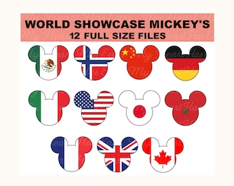 Epcot World Showcase Mickey Country Flag Heads Ears • 11 Countries + Bonus All‑In‑One PNG • Digital Downloads