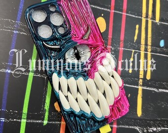 Glowing Cat Eyeball Phone Case, Devil Horns, Horror Eye Art, Custom Galaxy Z Flip