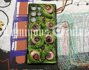 Horror Monster Eyeballs Phone Case, Green Cthulhu Tentacles, Custom Phone Model