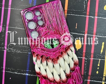 Horror Glowing Cat Eye & Blood Monster Tooth Phone Case, Custom Galaxy Z Flip