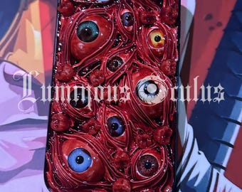 Horror Human Eyeballs Phone Case, Resin Teeth & Eye Art, Custom Phone Model
