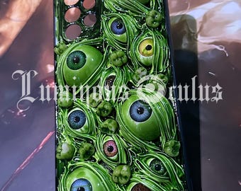Horror Human Resin Eyeballs Phone Case, Teeth & Eye Art, Custom Phone Model
