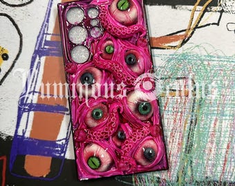 Horror Monster Eyeballs Phone Case, Barbie Pink Cthulhu Tentacles, Custom Phone Model