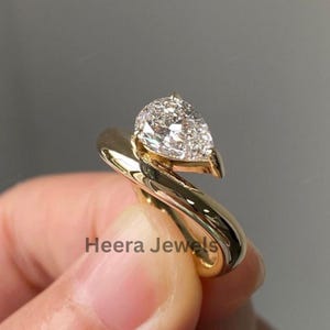 Pear Cut Diamond (2.00ct IGI Certified) Engagement Ring | Modern Bypass Solitaire | Minimalist Promise Ring | Gift for Her
