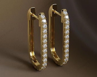 Örhängen i 14 karat gult guld med diamanter | U-formad pave-infattning