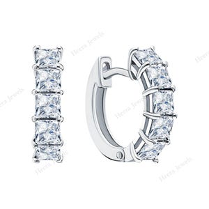 Princess Cut Lab-Grown Diamond Huggie Hoop Earring (1.80ct Total), Solid Gold & Silver, 14mm Modern Clicker Hoop, Elegant Everyday Sparkle