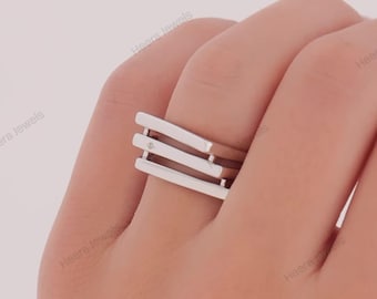 Modern Geometric Diamond Ring • Minimalist Open Band Design • Solid Gold or Silver • Sculptural Statement Ring • Everyday Luxury Jewelry