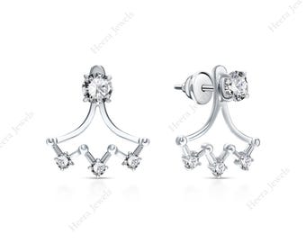 1.84ctw Diamond Ear Jacket Earrings 14k Gold, Double Stud Lab Grown Diamond Earrings, Modern Front Back Earrings, Solid Silver Gift for Her