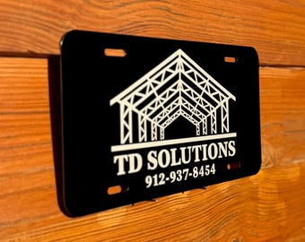 Custom Engraved Black Aluminum License Plate: Personalized Logo, Text Premium .6MM, Heavy Duty