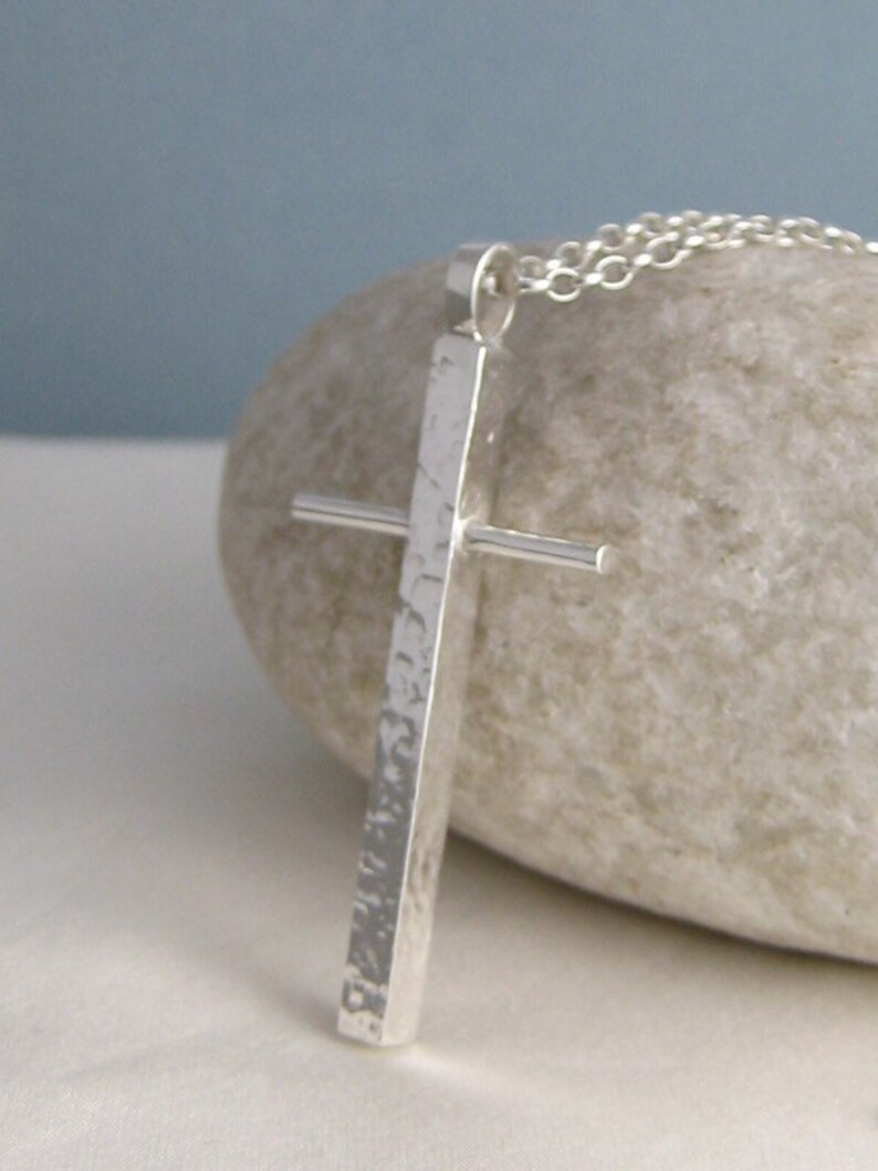 Chunky Silver Cross Pendant Necklace Solid Sterling Silver Etsy