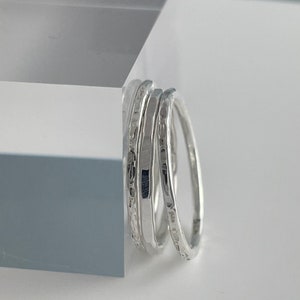 Silver Stacking Ring Set • X3 Solid 1.5mm 925 Sterling Silver • Hammered Sparkly/Faceted Rings • Sizes H-Z (+Half Sizes) Handmade UK