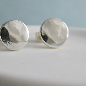 Chunky Hand Forged Silver Pebble Ear Stud Earrings • Size 8mm • Solid 925 Sterling Silver • Hammered • All Gender Ear Studs • Handmade UK