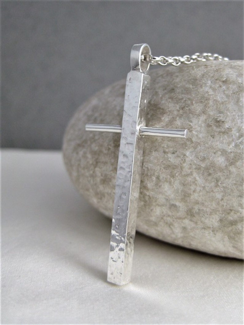 Chunky Silver Cross Pendant Necklace Solid Sterling Silver Etsy